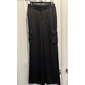G by Giuliana Black Label Satin Wide Leg Cargo Pants Black Size 2